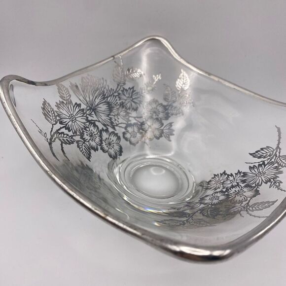 Viking Glass Silver Overlay Bowl Flanders Poppy Vintage Art Deco (USA) - Picture 4 of 8